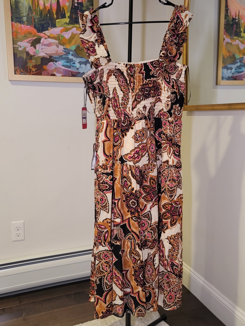 NWT VINCE CAMUTO Square Neck Paisley Print Ruffle Strap Smocked Women's Size XL - Picture 8 of 12